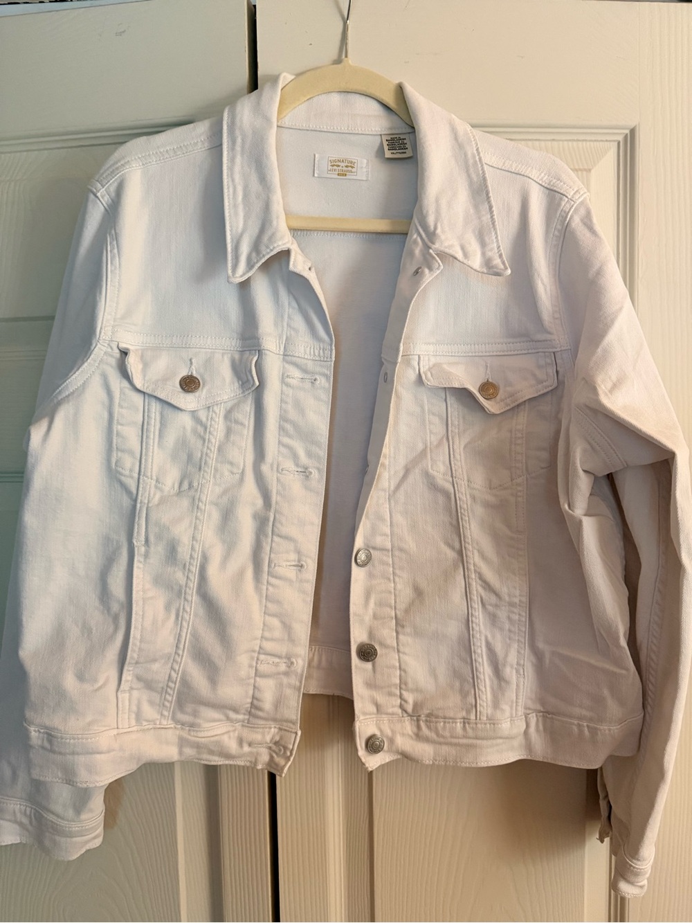 Levi Strauss Signature Gold White Denim Trucker Jacket XXL 2X Stretch